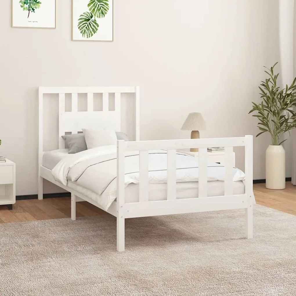 vidaXL Estrutura de cama com cabeceira 90x200 cm pinho maciço branco