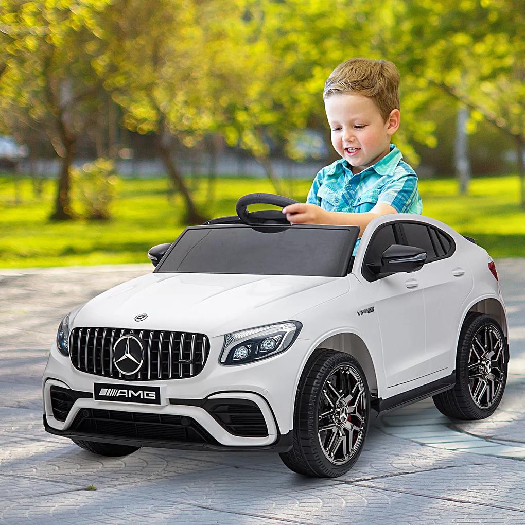 HOMCOM Carro Elétrico Mercedes AMG 12V para Crianças acima de 3 Anos com Controle Remoto Música Luzes Abertura da Porta 115x70x55cm Branco