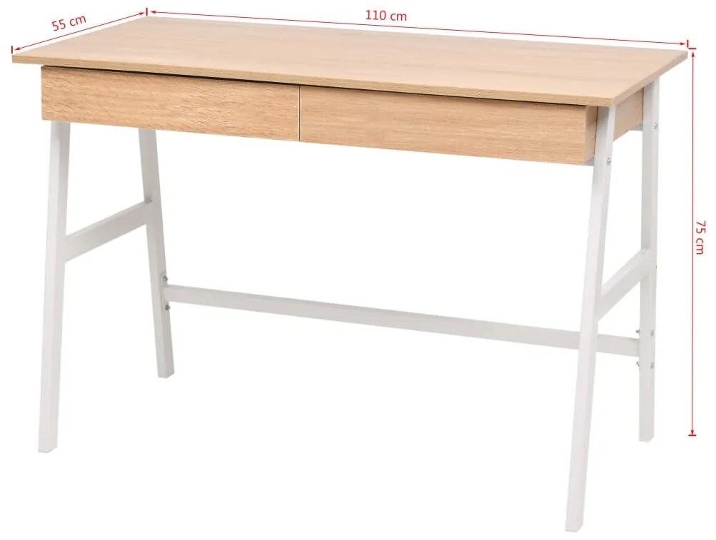 Secretária 110x55x75 cm cor carvalho e branco
