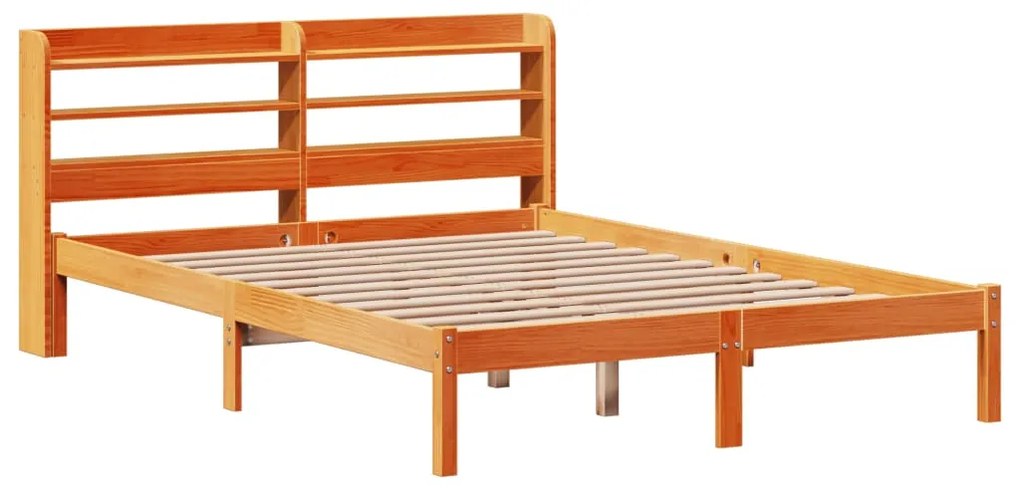 Estrutura cama c/ cabeceira 160x200cm pinho maciço castanho-mel