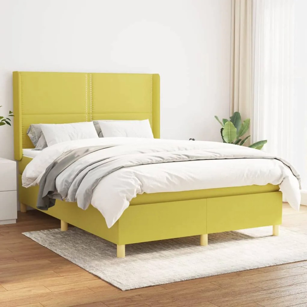 vidaXL Cama com molas/colchão 140x190 cm tecido verde