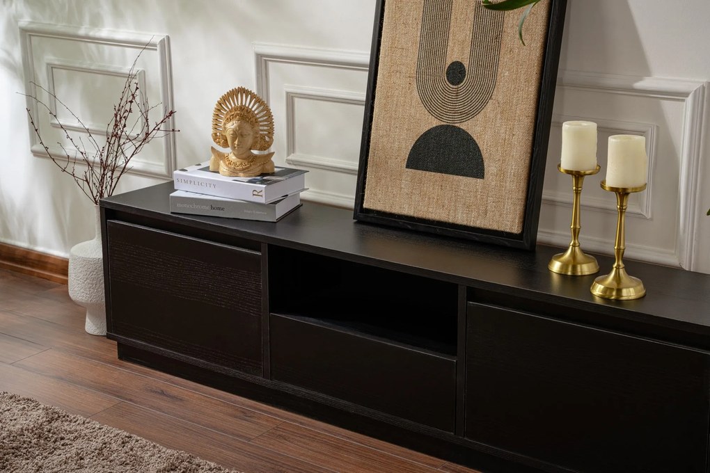 Móvel para TV Vanguard – Preto Madeira – 160x42x29,5 cm