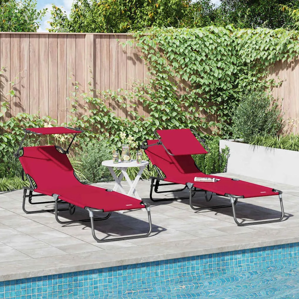 vidaXL Conjunto de espreguiçadeiras dobráveis com canopy vermelho, 600D de tecido Oxford.