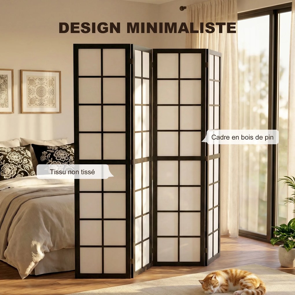 Biombo de interior dobrável de 4 painéis, 160 x 170 cm, divisória para sala de estar, quarto e casa, preto