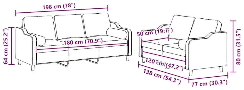 2 pcs conjunto de sofás com almofadas tecido cinzento-claro