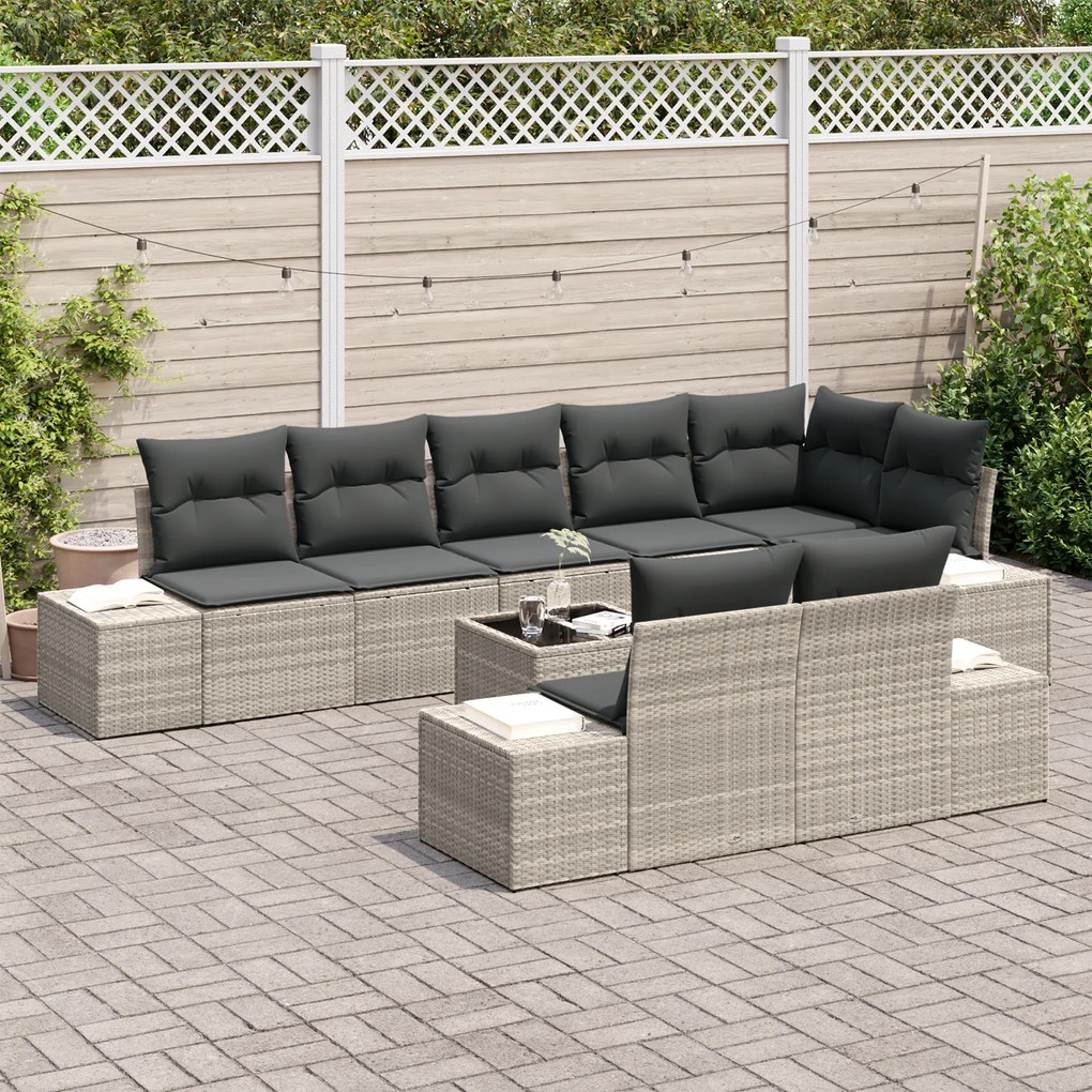Conjunto de Sofá de Jardim 9 Peças com Almofadas Cinza Rattan