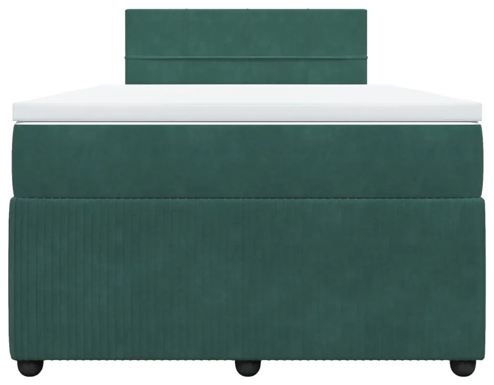 Cama boxspring com colchão 120x200 cm veludo verde-escuro