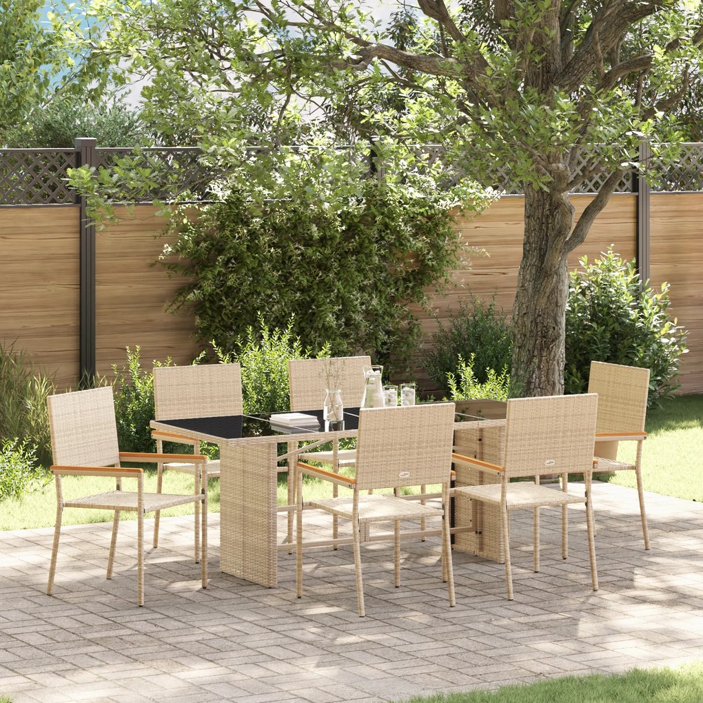 Conjunto de Jantar de Jardim de 7 Peças Bege em Poli Rattan