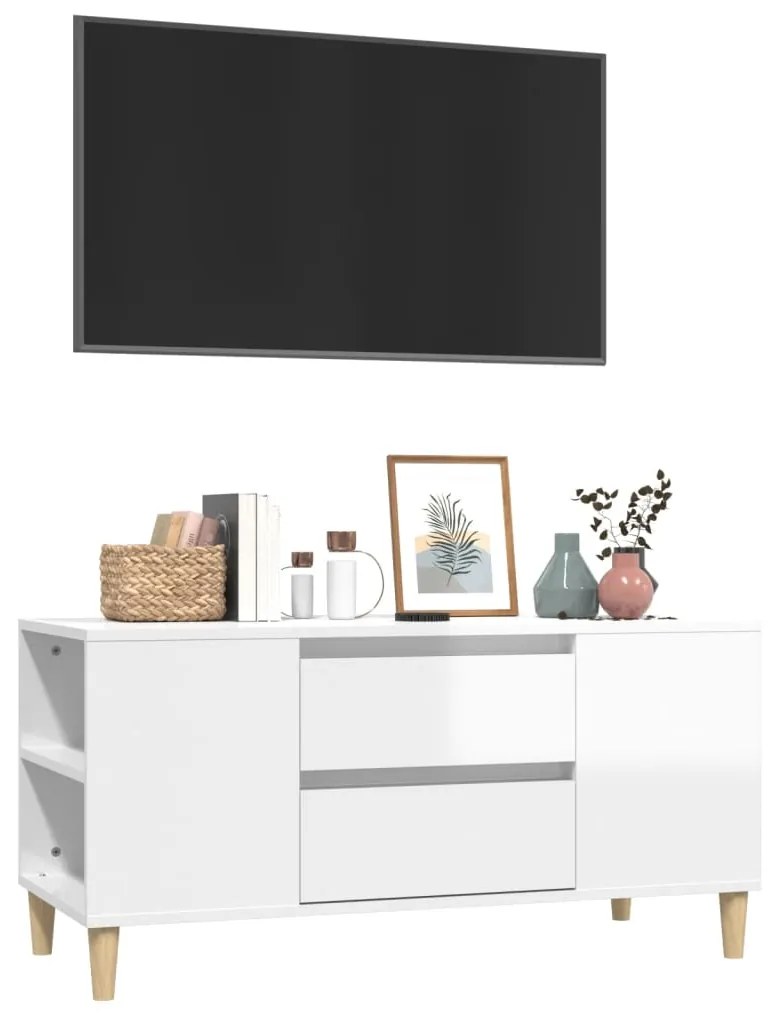 Móvel p/ TV 102x44,5x50 cm derivados madeira branco brilhante