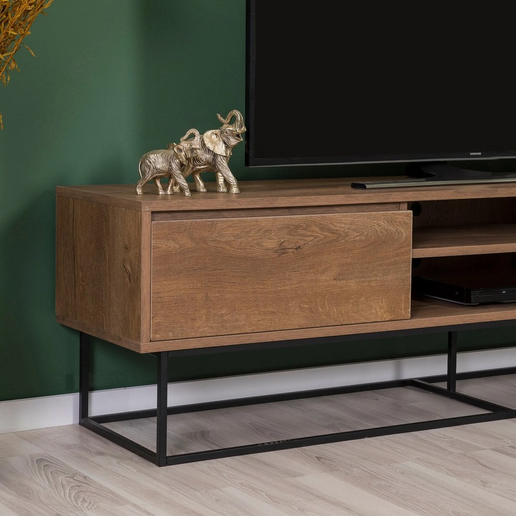 Conjunto de Mobiliário de Sala de Estar Laxus – Nogueira/Preto – Tv Un