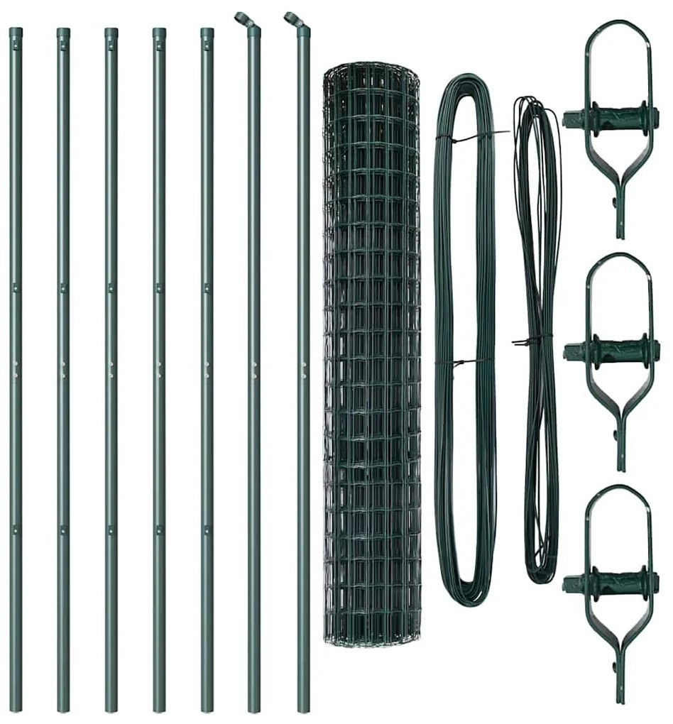 Cerca Euro com 7 postes de 1,6 x 10 m em aço galvanizado verde