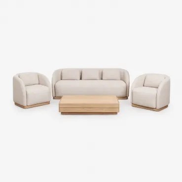Conjunto De Jardim Com Sofá De 3 Lugares, 2 Poltronas E Mesa De Centro Retangular 130x75 Cm Em Madeira De Acácia Verona Marrom Acácia Claro - Sklum