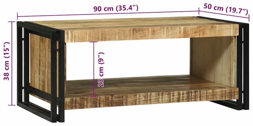 Mesa de Centro 90x50x38 cm Madeira Sólida Rústica