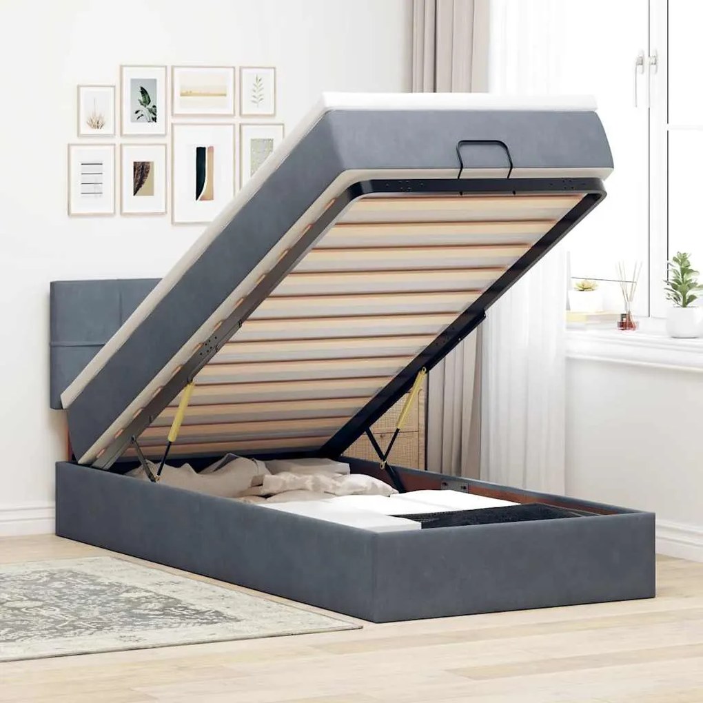 vidaXL Estrutura cama otomana colchão 80x200 cm veludo cinzento escuro