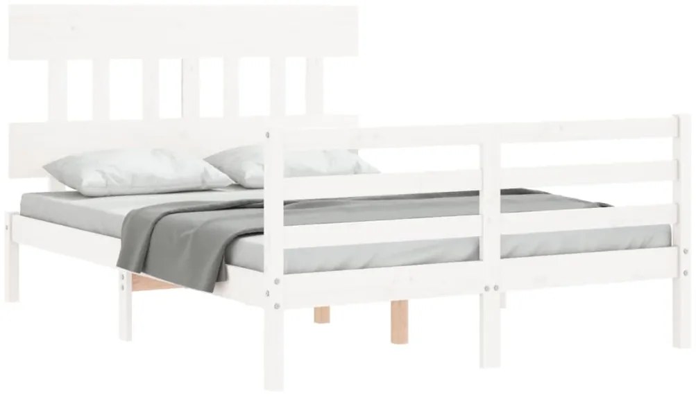 Estrutura de cama com cabeceira 120x200cm madeira maciça branco
