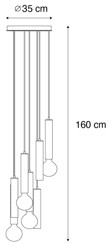 Candeeiro de suspensão design preto redondo 7 luzes - Tuba