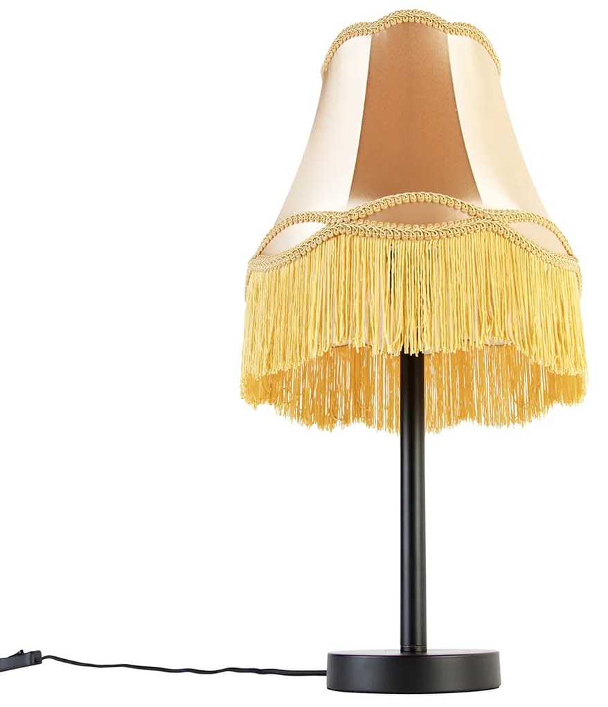 Candeeiro de mesa clássico preto com abajur Granny dourado 30 cm - Simplo Clássico / Antigo
