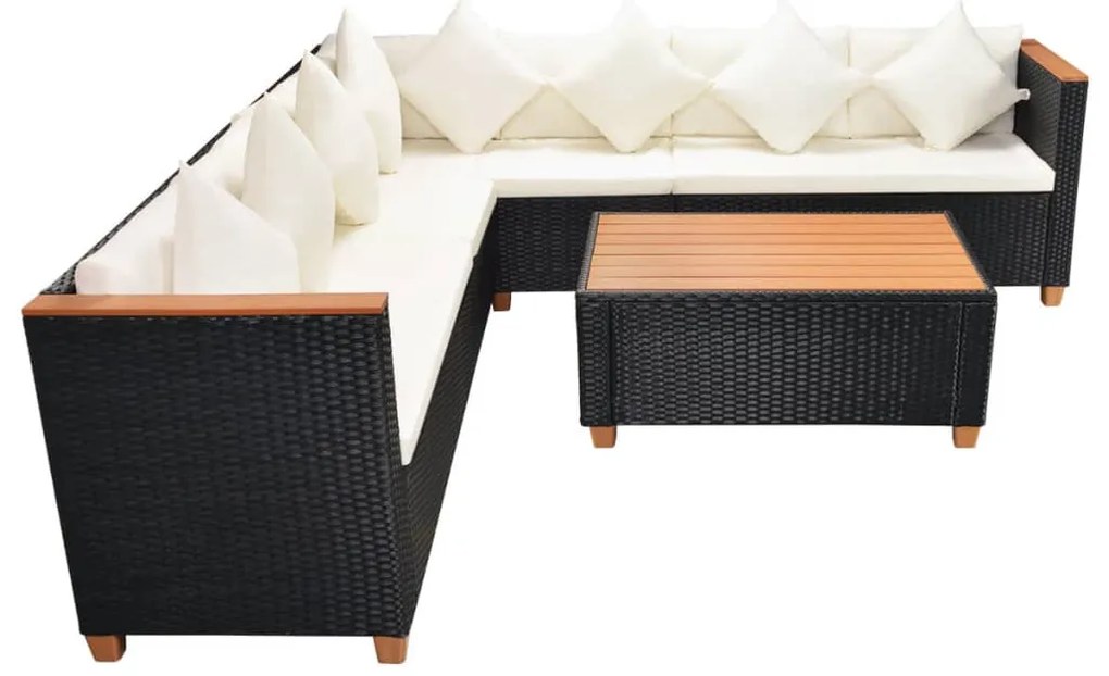5 pcs conjunto lounge de jardim c/ almofadões vime PE preto