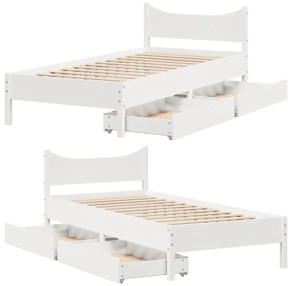 Estrutura de cama com gavetas 90x190 cm pinho maciço branco