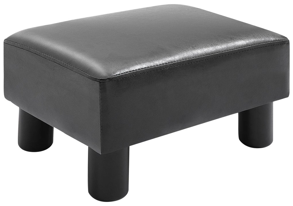 HOMCOM Apoio para os Pés Octomano Banco Pequeno Estofado em Pele Sintética com Assento Acolchoado e Pés de Plástico 40x30x24 cm Preto