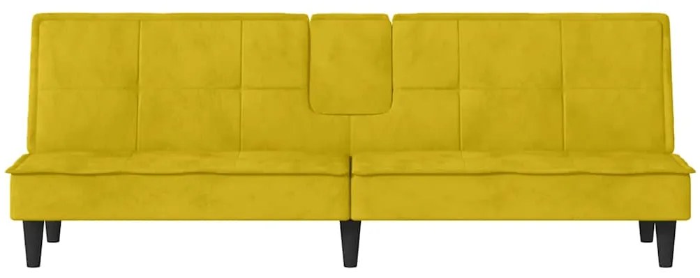 Sofá-cama com suporte para copos veludo amarelo