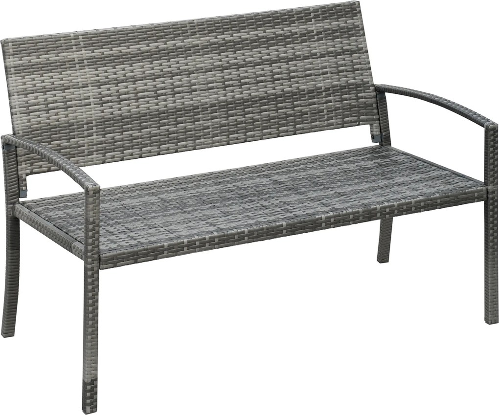Outsunny Banco de jardim, em aparência de rattan, com estrutura de aço, para 2 pessoas, cinza, 122 x 60 x 85cm | Aosom Portugal