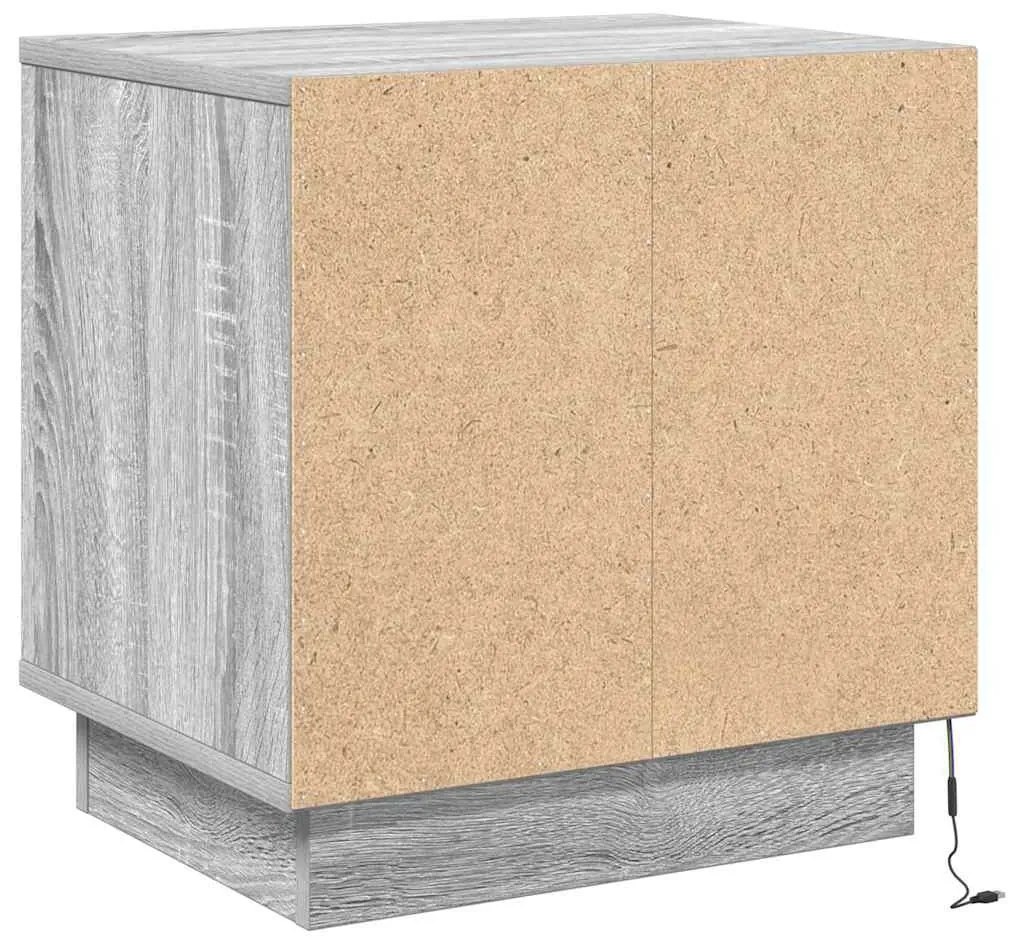 Mesa de cabeceira com luzes LED Cinza Sonoma 44x34,5x45 cm
