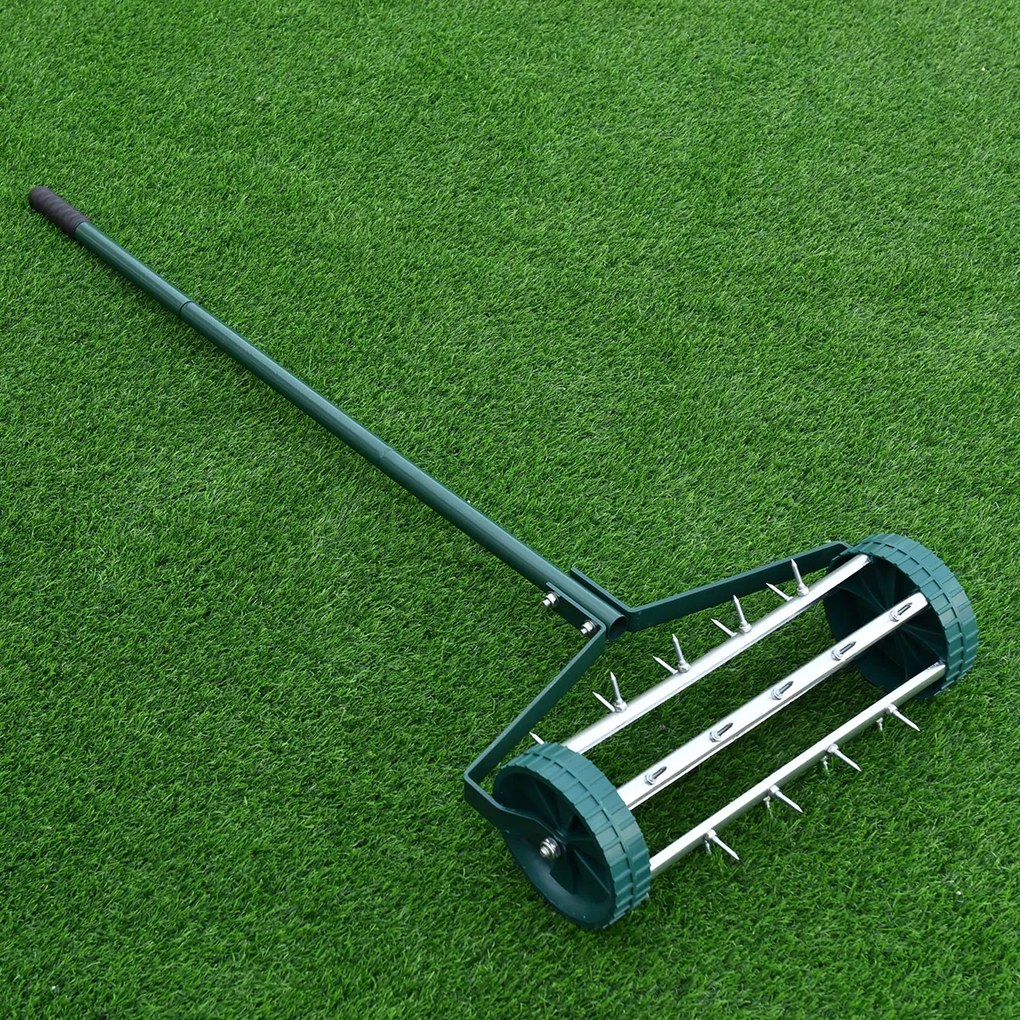 Rolo Aerador de relva para jardim Aerador de relva para jardim Escarificador de relva com cabo longo 45 x 21 x 126 cm verde