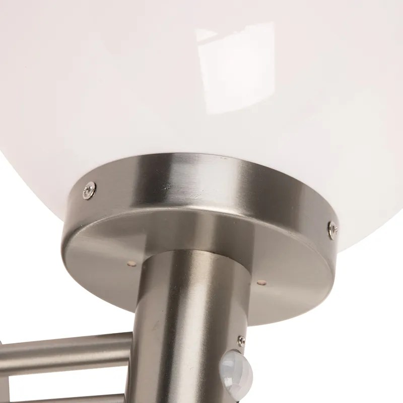 Candeeiro de Parede Exterior Aço Inoxidável IP44 com Sensor de Movimento e Globo de Plástico - Sfera