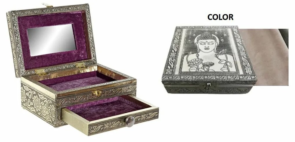 Guarda-Joias DKD Home Decor 17,5 x 12,5 x 8,5 cm Champanhe Bege Madeira Alumínio