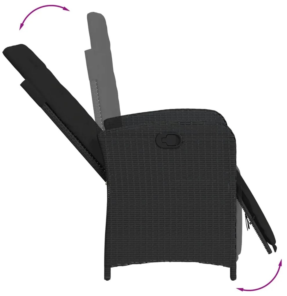 Cadeiras jardim reclináveis 2 pcs c/ apoio de pés vime PE preto