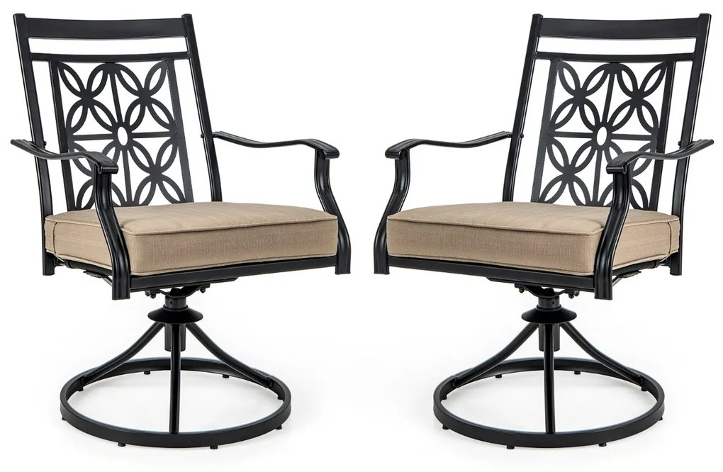 Conjunto de 2 cadeiras giratórias com estrutura metálica e impressão floral para jardim, piscina 70 x 60 x 92 cm Castanho, preto