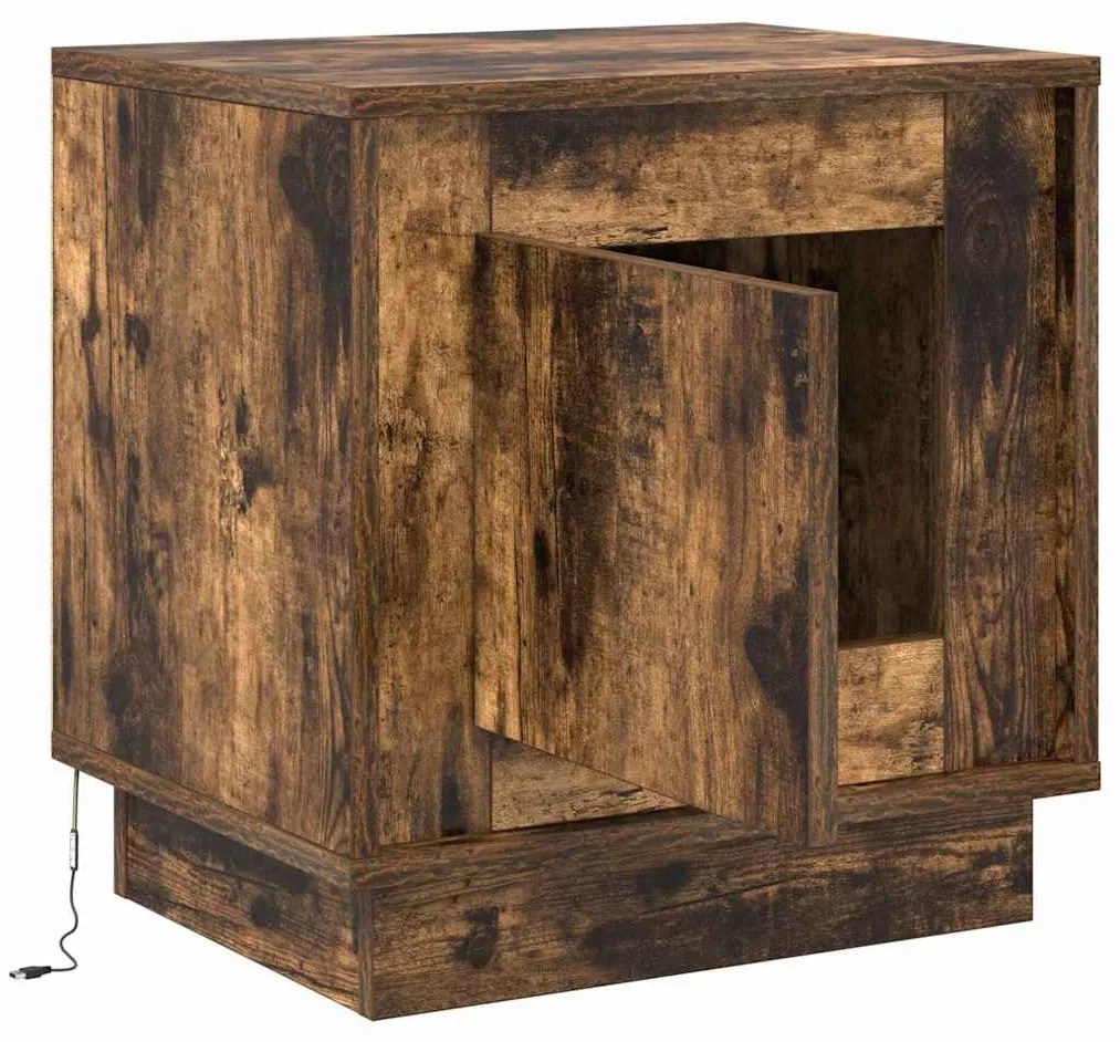 Criado-mudo com Luzes LED Carvalho Fumê 44x34,5x45 cm