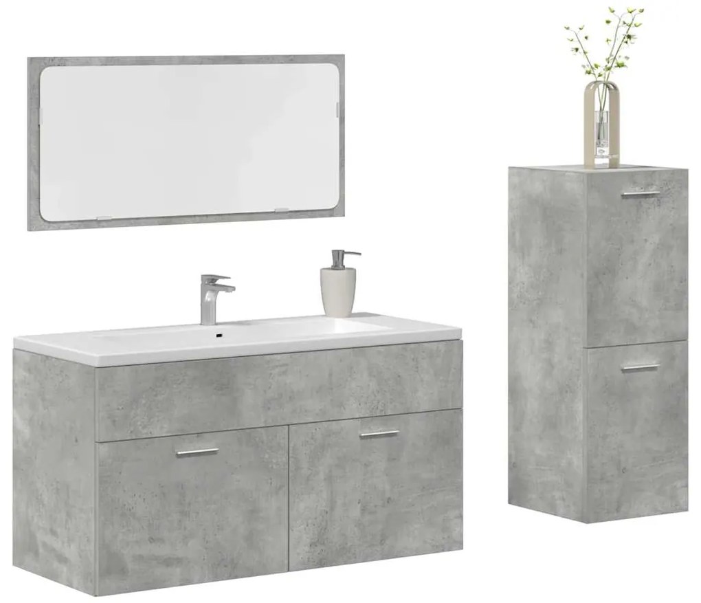 vidaXL 3 pcs conj. móveis casa banho derivados madeira cinza cimento