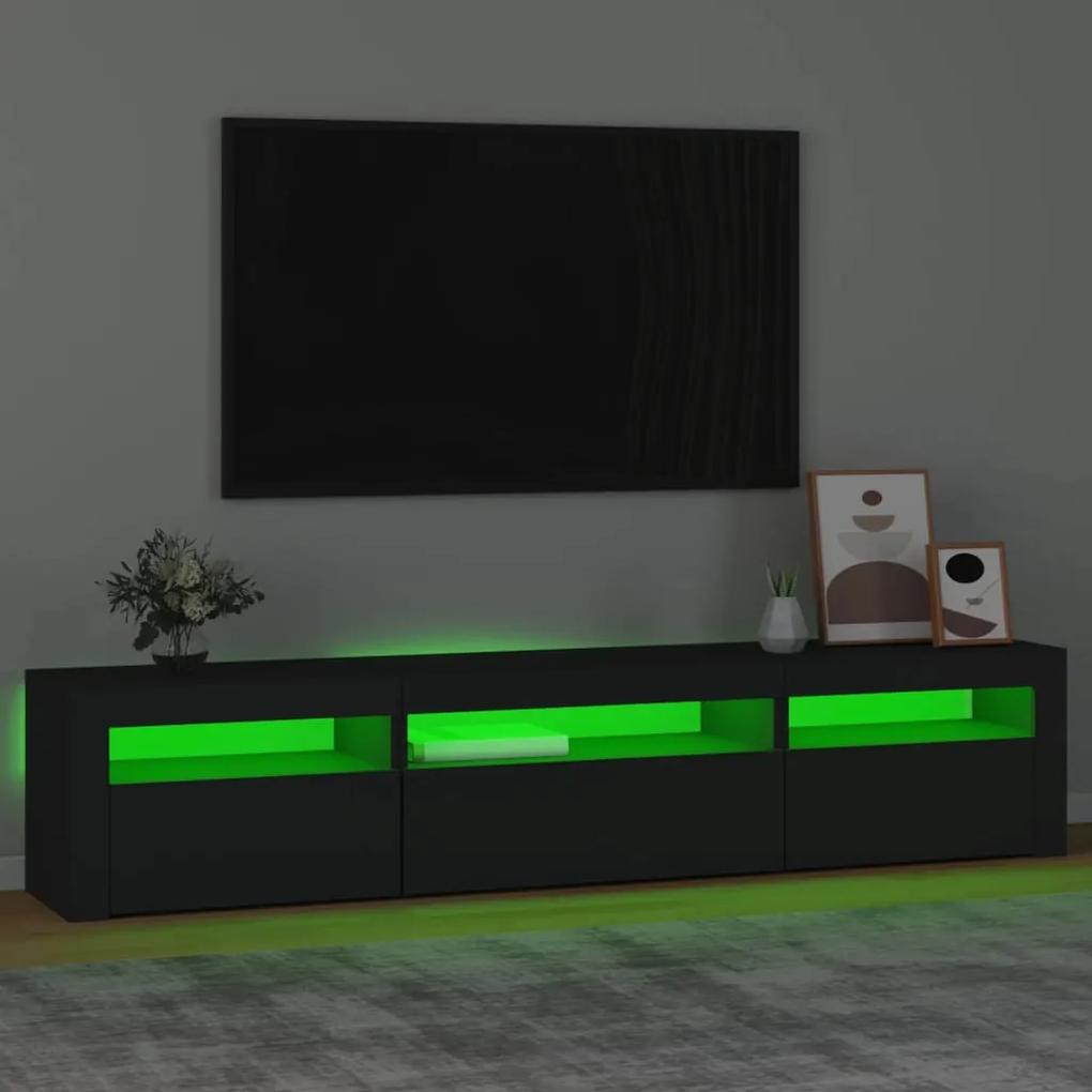 Móvel de TV com luzes LED 195x35x40 cm preto