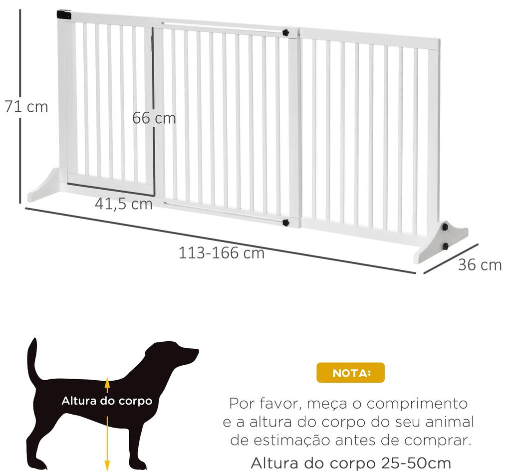 Barreira de Segurança Extensível para Cães Grade de Proteção para Escadas e Portas 113-166cm 3 Peças com Estrutura de Madeira e Suporte de Pé 113-166x