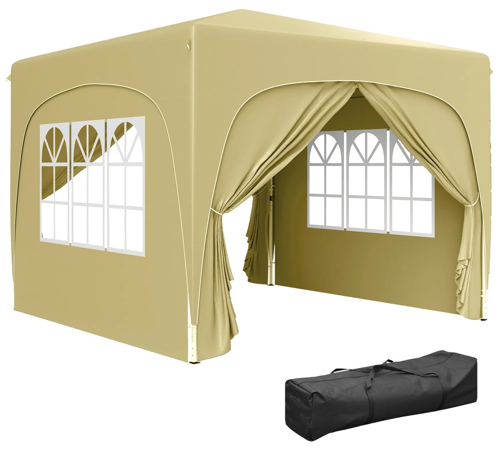 Outsunny Tenda Dobrável 3x3 m com Painéis Laterais UPF50+ Tenda de Jardim com Altura Ajustável e Bolsa de Transporte Areia | Aosom Portugal