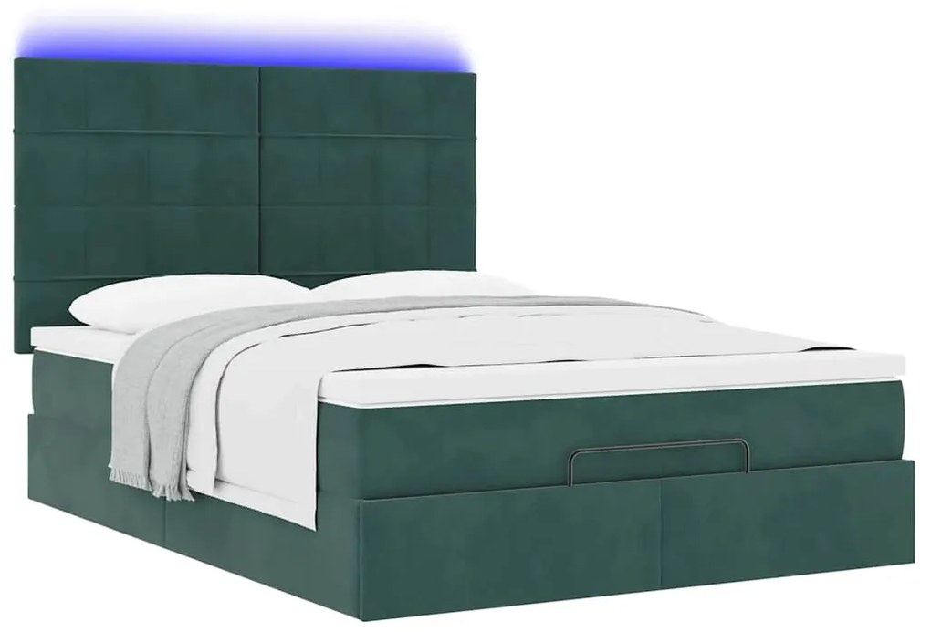 Estrutura cama otomana colchões 140x200 cm veludo verde escuro