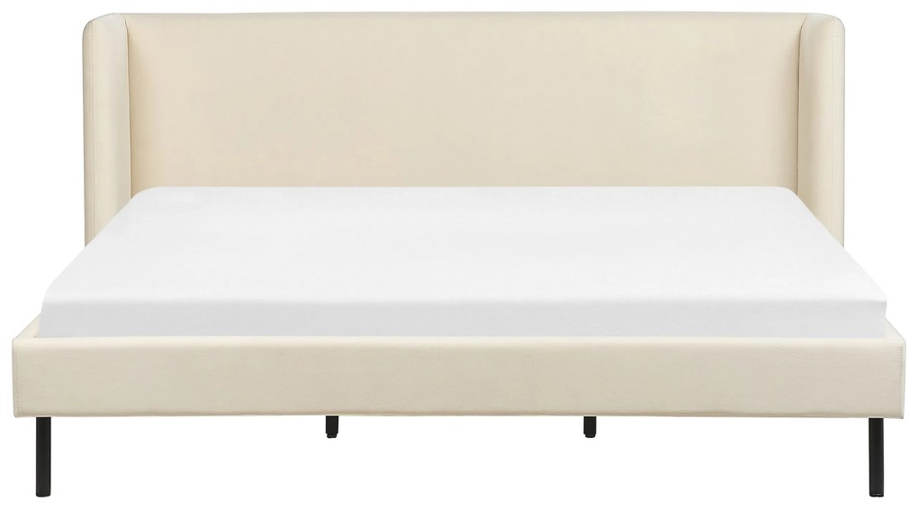 Cama de casal em veludo creme 180 x 200 cm ARETTE Beliani