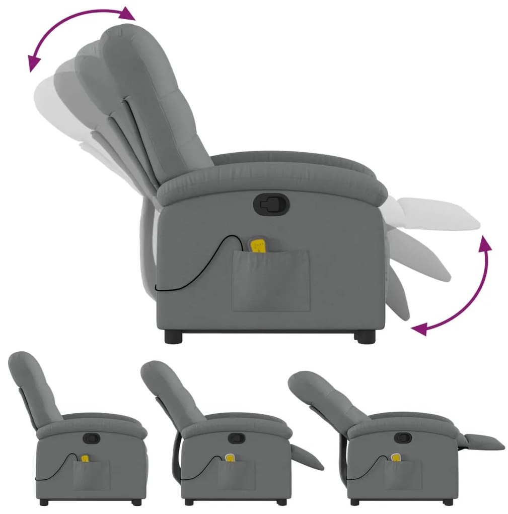 Poltrona elevatória de massagens tecido cinzento-escuro
