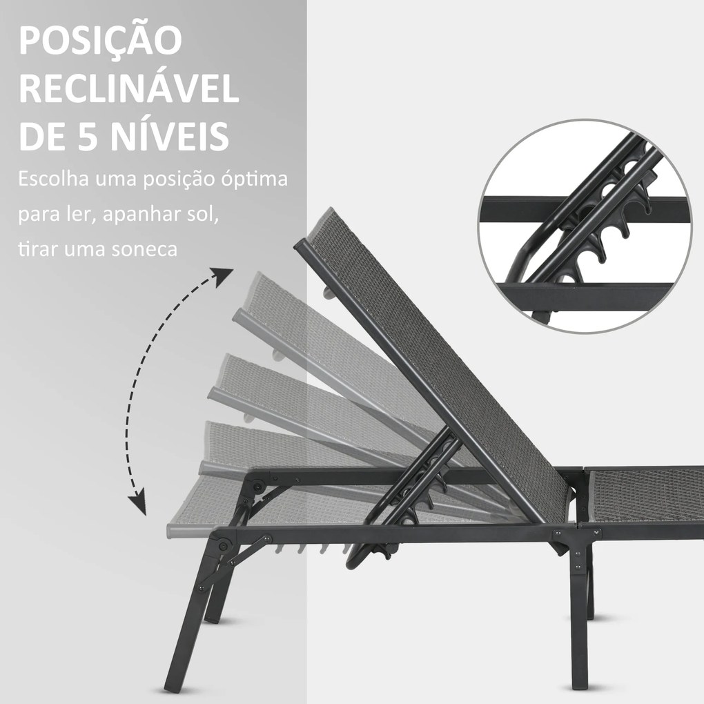 Espreguiçadeira Dobrável Espreguiçadeira para Jardim com Encosto Ajust