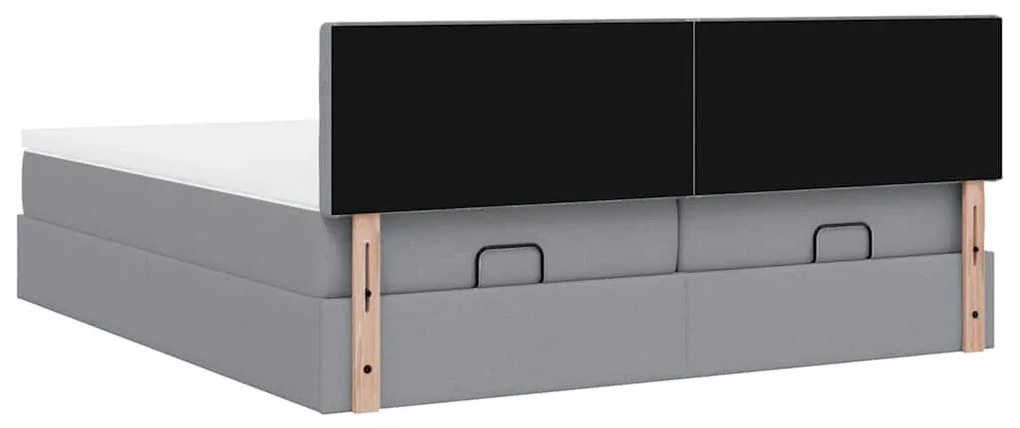 Estrutura de cama otomana com colchões tecido cinzento claro