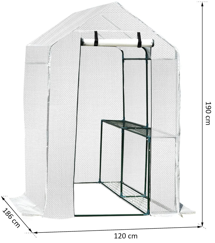 Estufa com prateleiras para flores, cultivo de plantas com porta zip resistente à água UV Malha PE 186x120x190cm