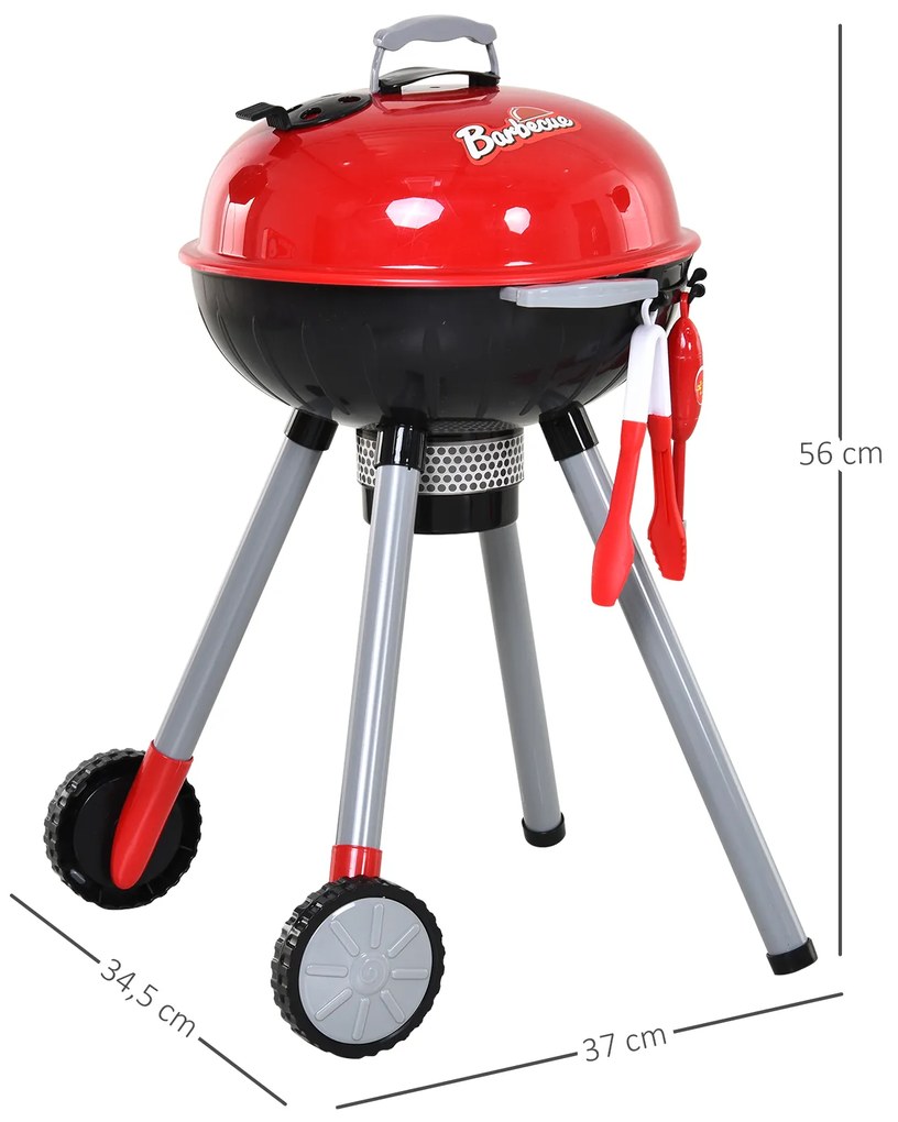 Conjunto de Churrasqueira para Crianças Acima de 3 Anos 39 Peças Luz e Som 34.5x37x56 Vermelho