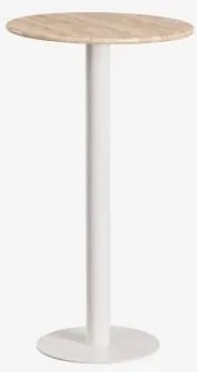 Mesa Alta De Bar Redonda Ø60 Cm Em Pedra Natural Xiren Travertino - Branco Glacial - Sklum