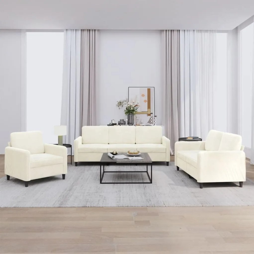 3 pcs conjunto de sofás veludo cor creme