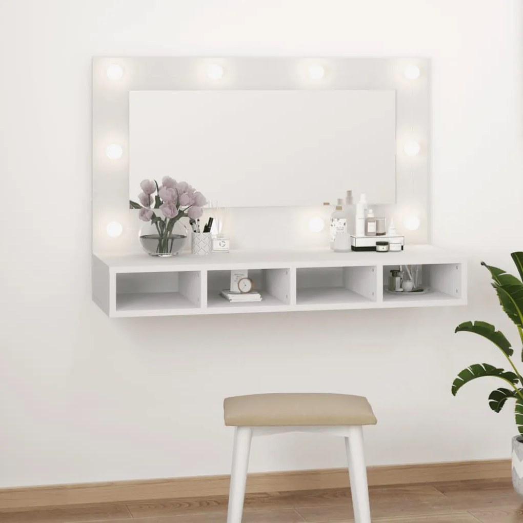 808891 vidaXL Armário espelhado com luzes LED 90x31,5x62 cm branco