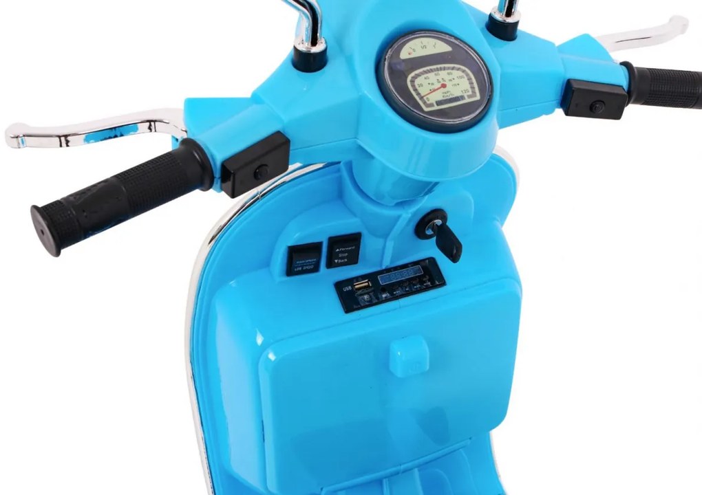 Vespa elétrica para Crianças 12V Scooter, Rodas Espuma EVA assento couro ecológico Azul
