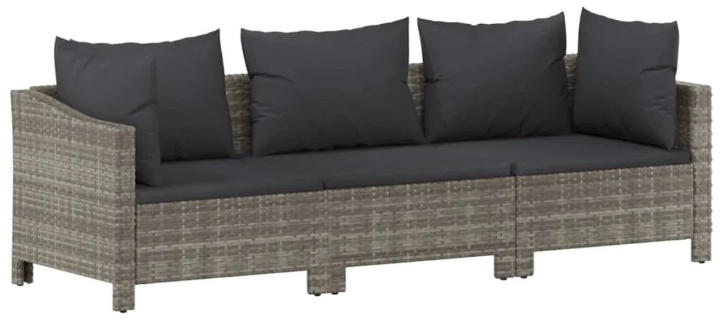 3 pcs conjunto lounge de jardim c/ almofadões vime PE cinzento