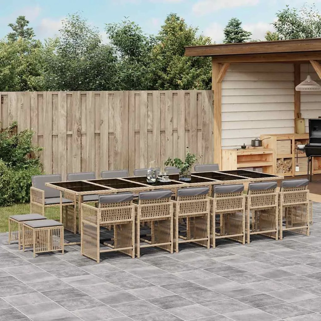 vidaXL 11 pcs conj. jantar jardim c/ almofadões vime PE bege misturado